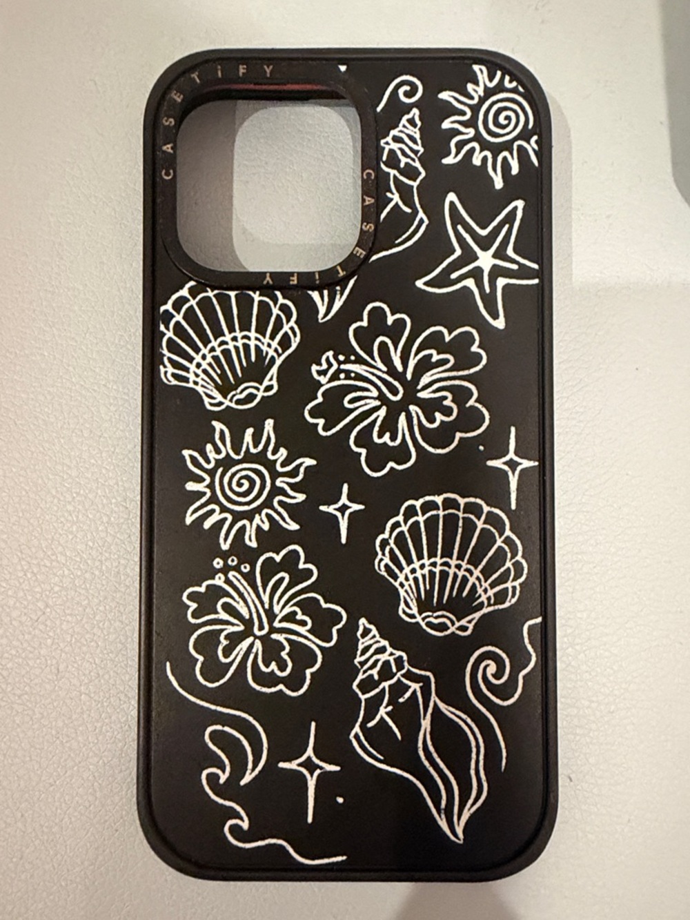 Casetify Black Shell & Hibiscus Beach Doodle iPhone Case - 14 Pro Max